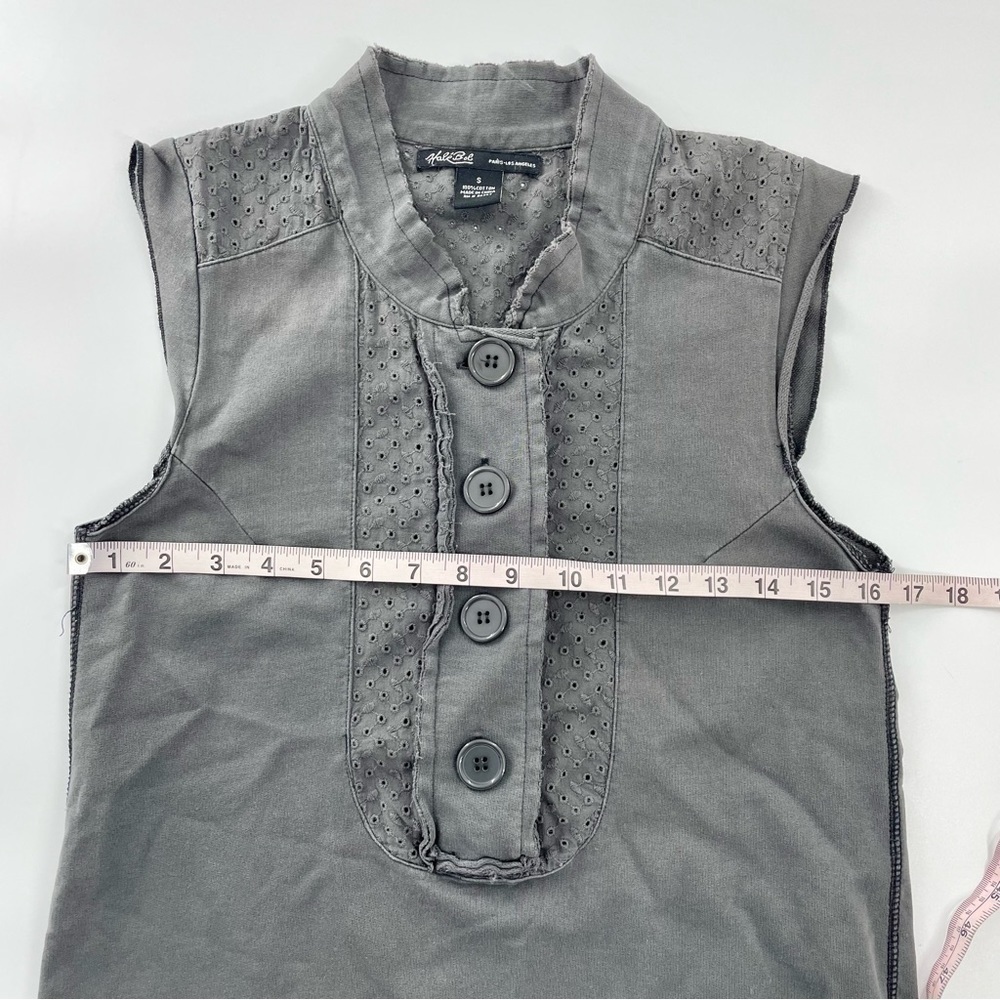 Hale Bob Grey Cotton Sleeveless Eyelet Trim Boho Minimalist mini dress NWOT - Picture 7 of 11
